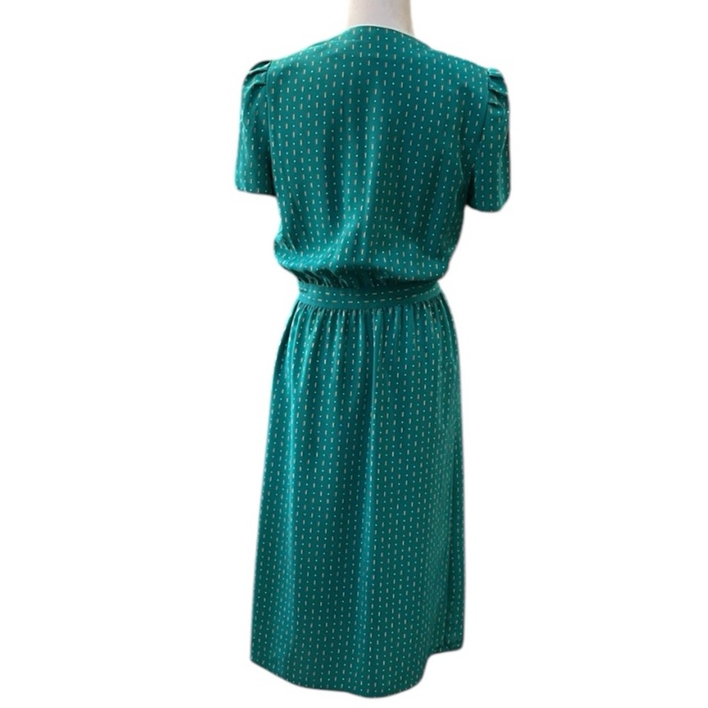 VINTAGE SHORT SLEEVE FIT AND FLARE DRESS GREEN SIZE 6 - Picture 6 of 12